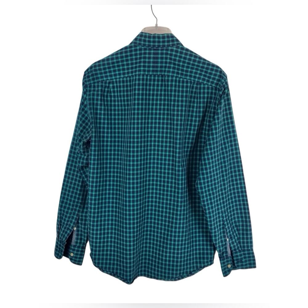 J Crew Plaid Button-Down Shirt 100% Cotton Teal & Navy Classic Mens - Picture 2 of 3